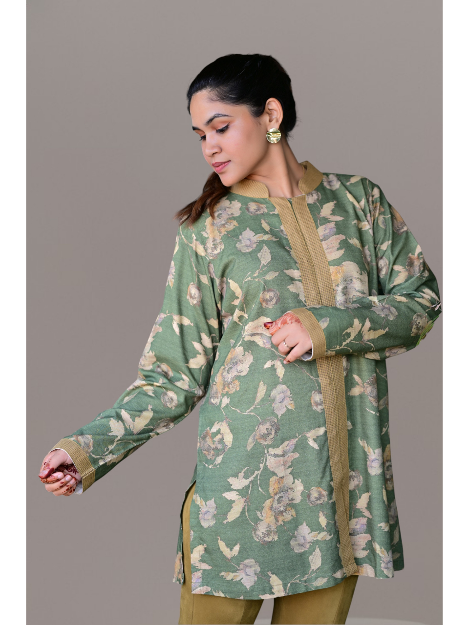 Pashmina Shirt Kurti, pashmina fabric shirt, green shirts, partywear kurti