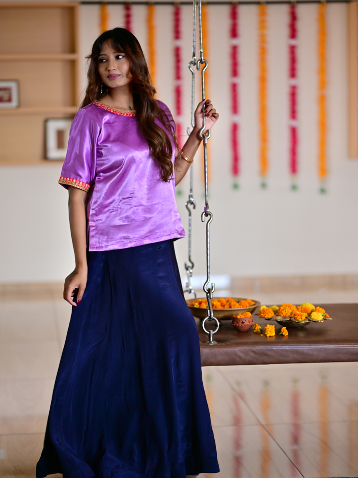 Pink Blue Rajkumari Ensemble, Skirt Set, partywear set, purple set, silk set