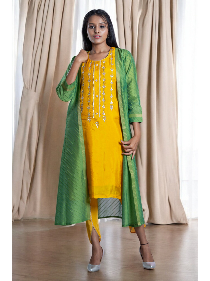 Radiant Chanderi Green Shrug, chanderi Shrug, Party wear shrug, jacket, Pongal sale, Lohri sale