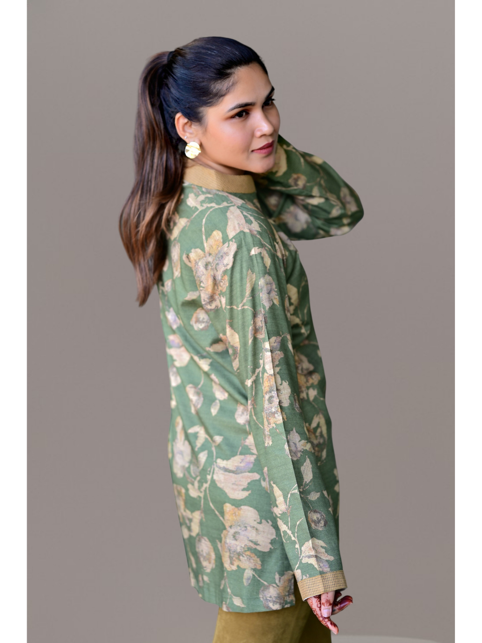 Pashmina Shirt Kurti, pashmina fabric shirt, green shirts, partywear kurti