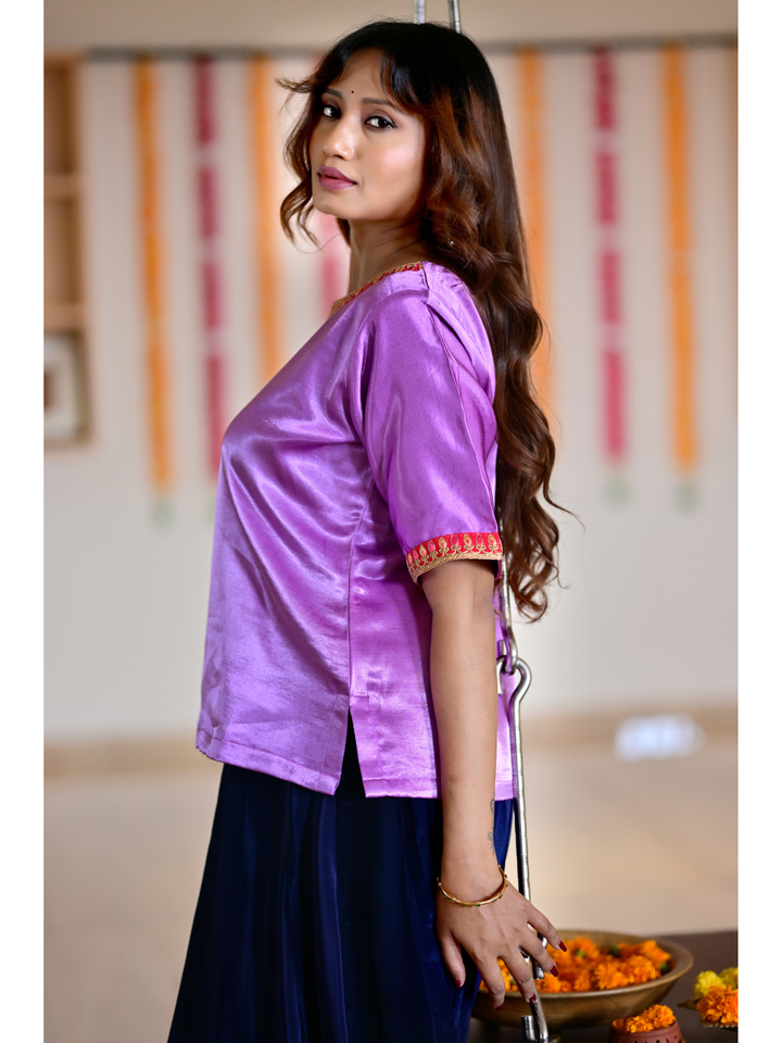 Pink Blue Rajkumari Ensemble, Skirt Set, partywear set, purple set, silk set