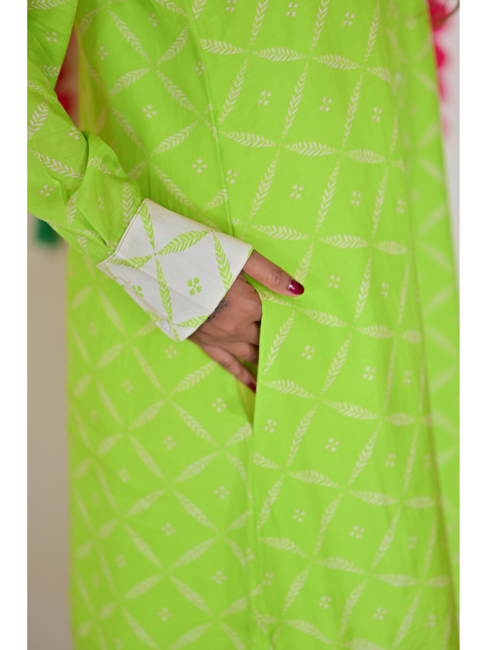 Green Muslin Meadow Shirt, muslin fabric shirt, green shirts, long shirts, indowestern shirts, modern ethnic shirts