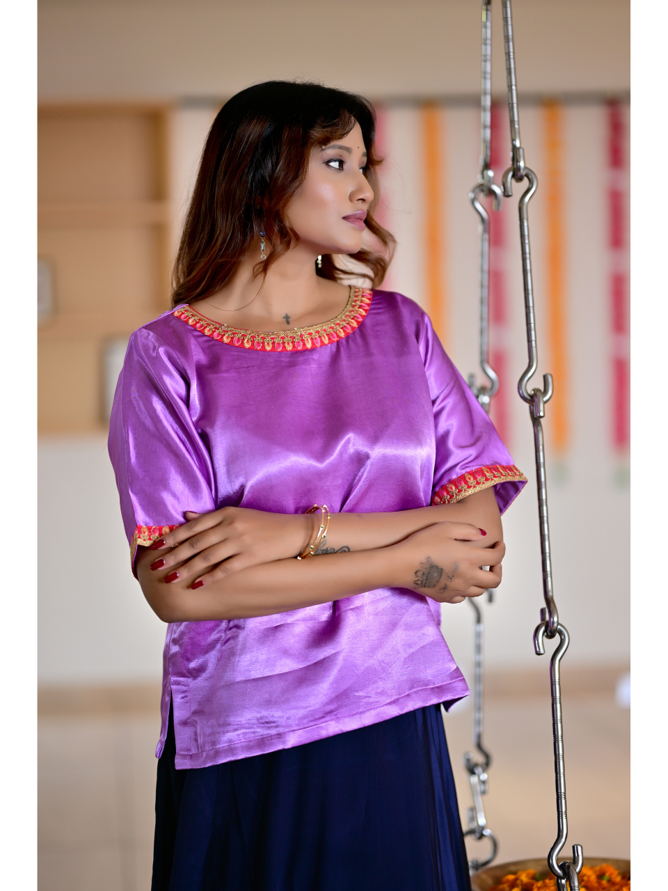 Pink Blue Rajkumari Ensemble, Skirt Set, partywear set, purple set, silk set