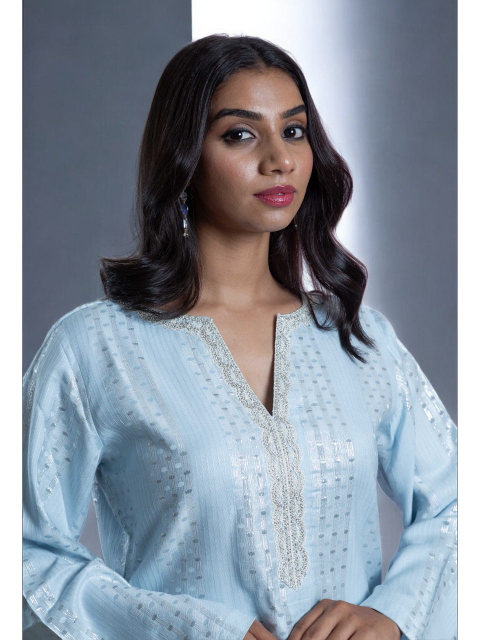  Radiant Sky Blue Set, chanderi co ord set, sky blue co ord set, party wear co ord, Pongal sale, Lohri sale
