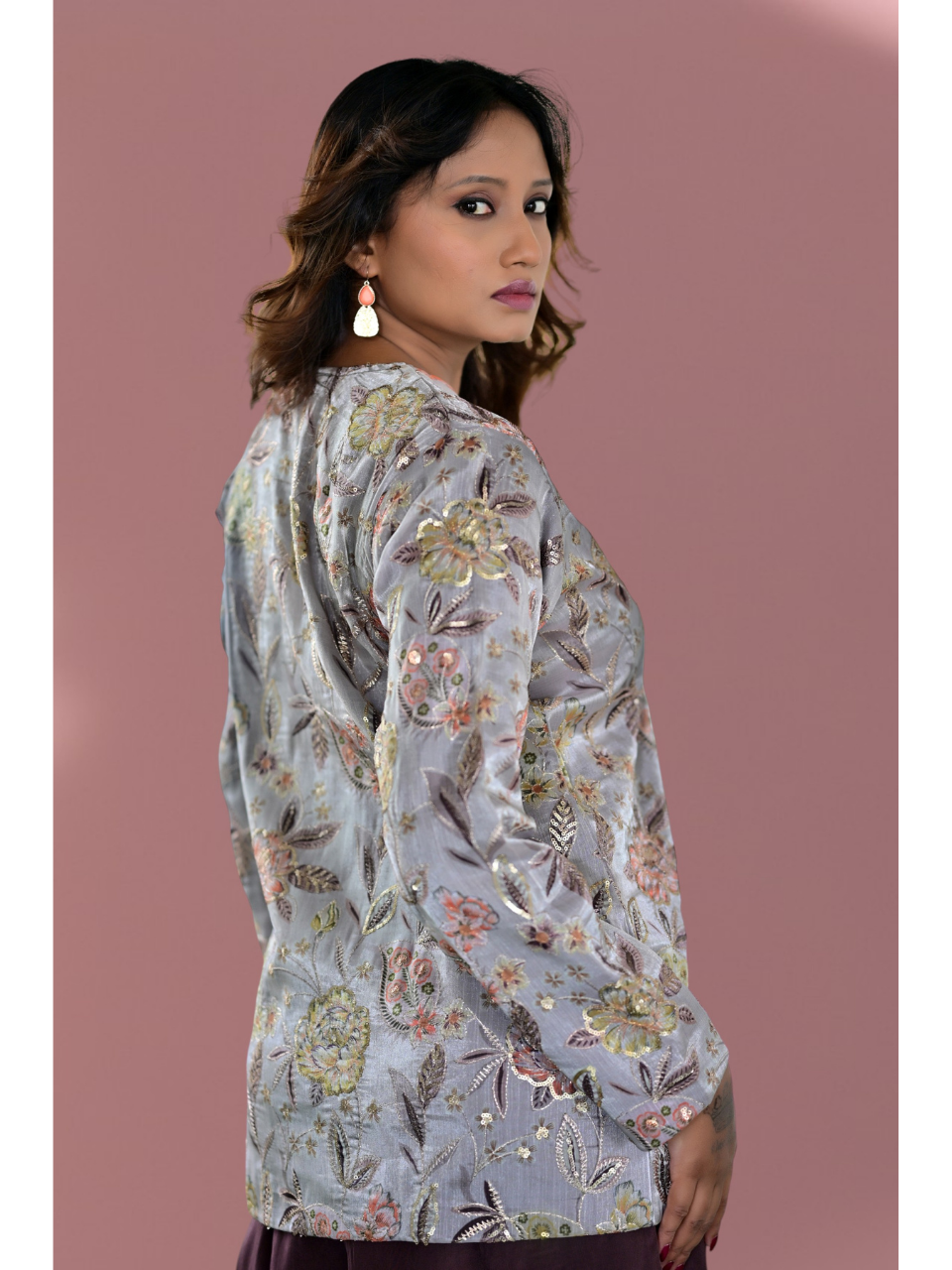 Embroidered Bahaar Set, embroidered chanderi co ord set, brown co-ord set, co-ord sets
