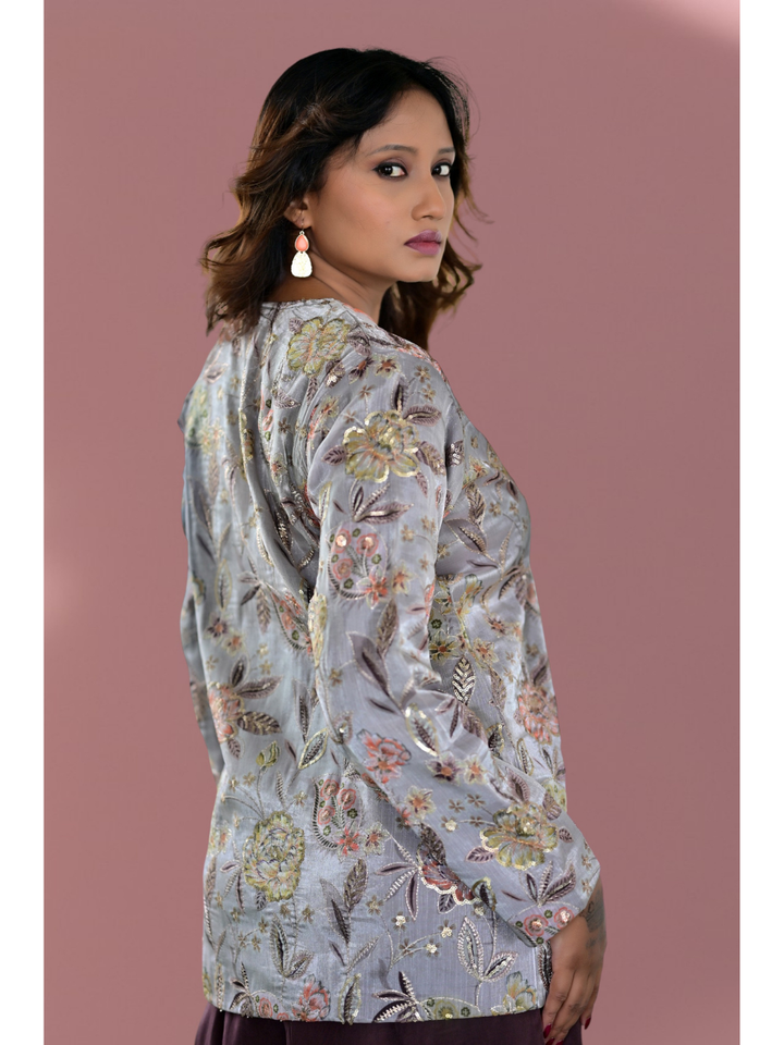 Embroidered Bahaar Set, embroidered chanderi co ord set, brown co-ord set, co-ord sets
