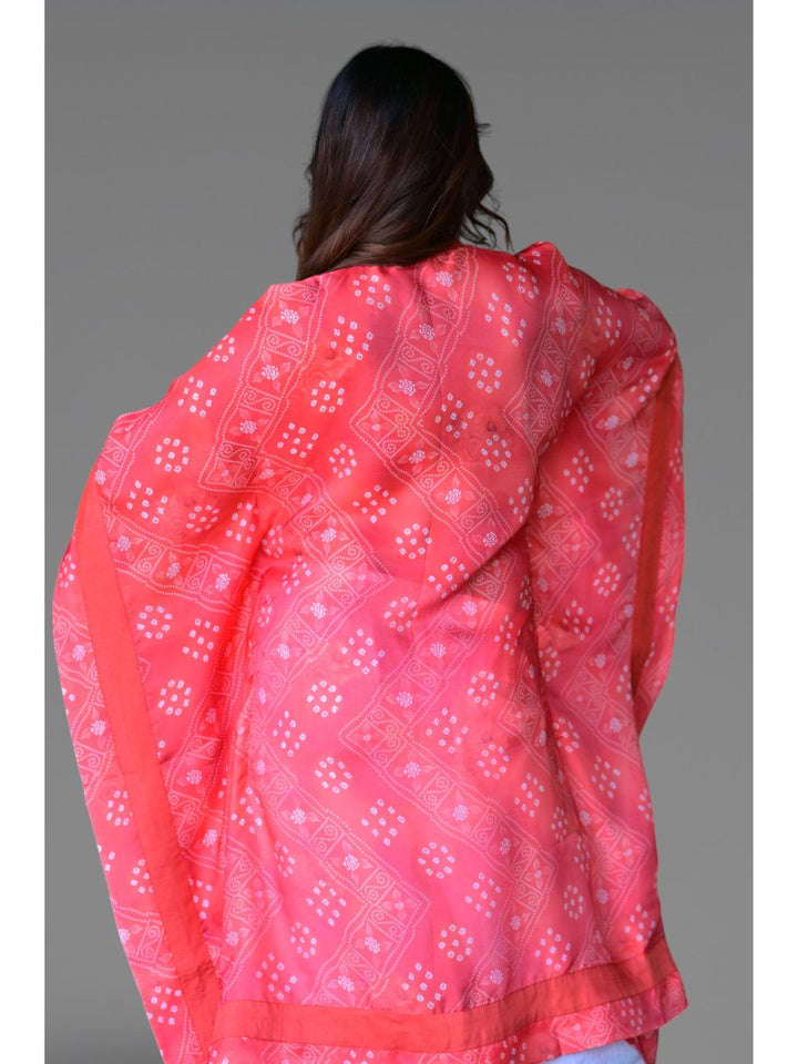 Red Bandhani Blossom Kaftan, organza silk kaftan, red kaftan, printed kaftans, modern ethnic, indo western kaftans