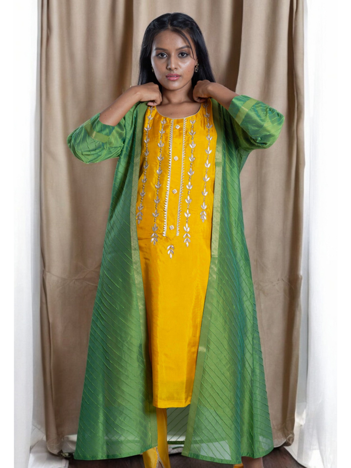 Radiant Chanderi Green Shrug, chanderi Shrug, Party wear shrug, jacket, Pongal sale, Lohri sale