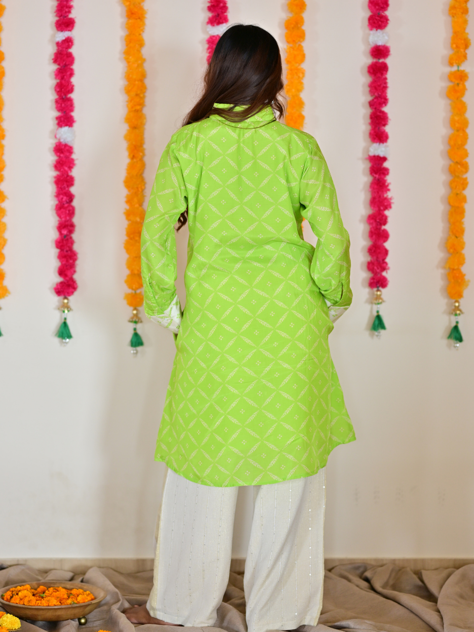 Green Muslin Meadow Shirt, muslin fabric shirt, green shirts, long shirts, indowestern shirts, modern ethnic shirts