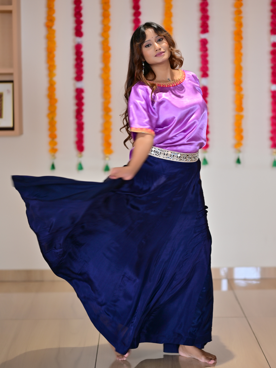 Pink Blue Rajkumari Ensemble, Skirt Set, partywear set, purple set, silk set