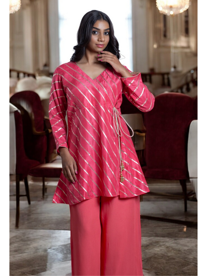 Pink Radiance Kurti Set, chanderi silk co ord set, pink set, party wear co ord, Pongal sale, Lohri sale
