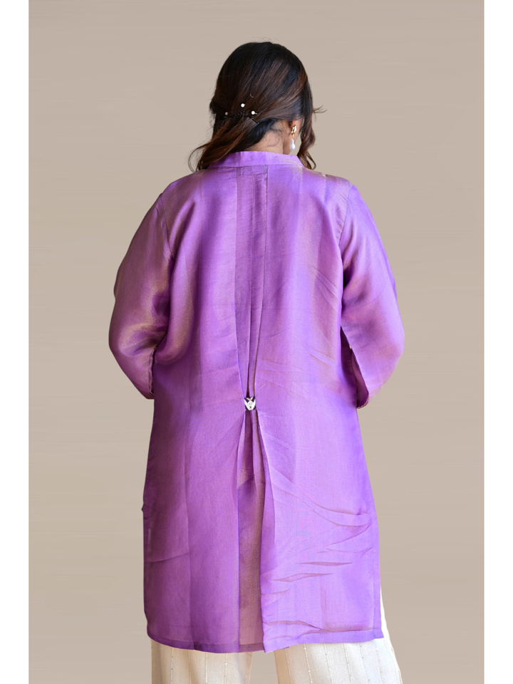 Lavender Gold tissue Silk Shirt Kurta, tissue silk shirt, purple shirts, stylish shirts