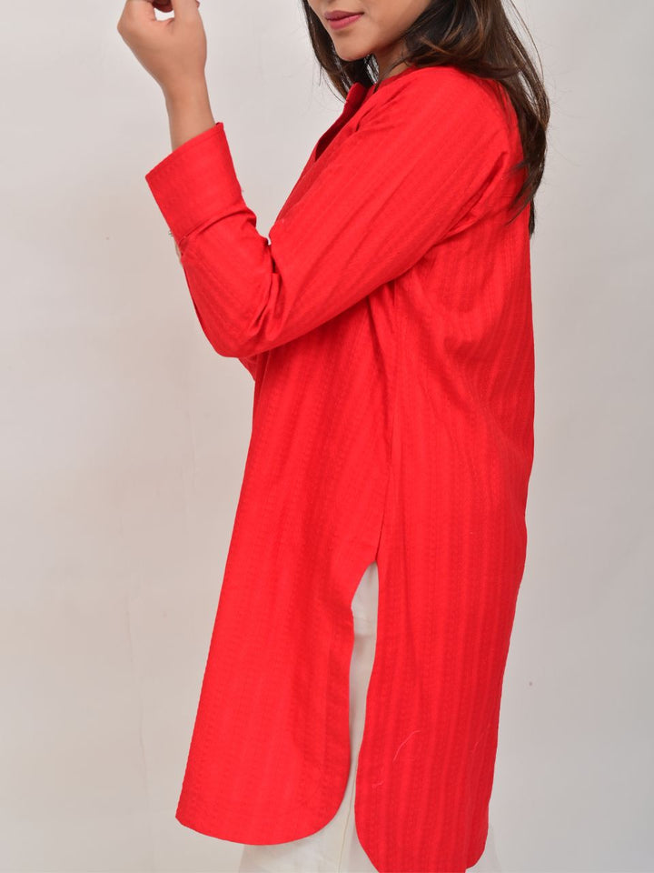 Leno Weave A Red Long Shirt