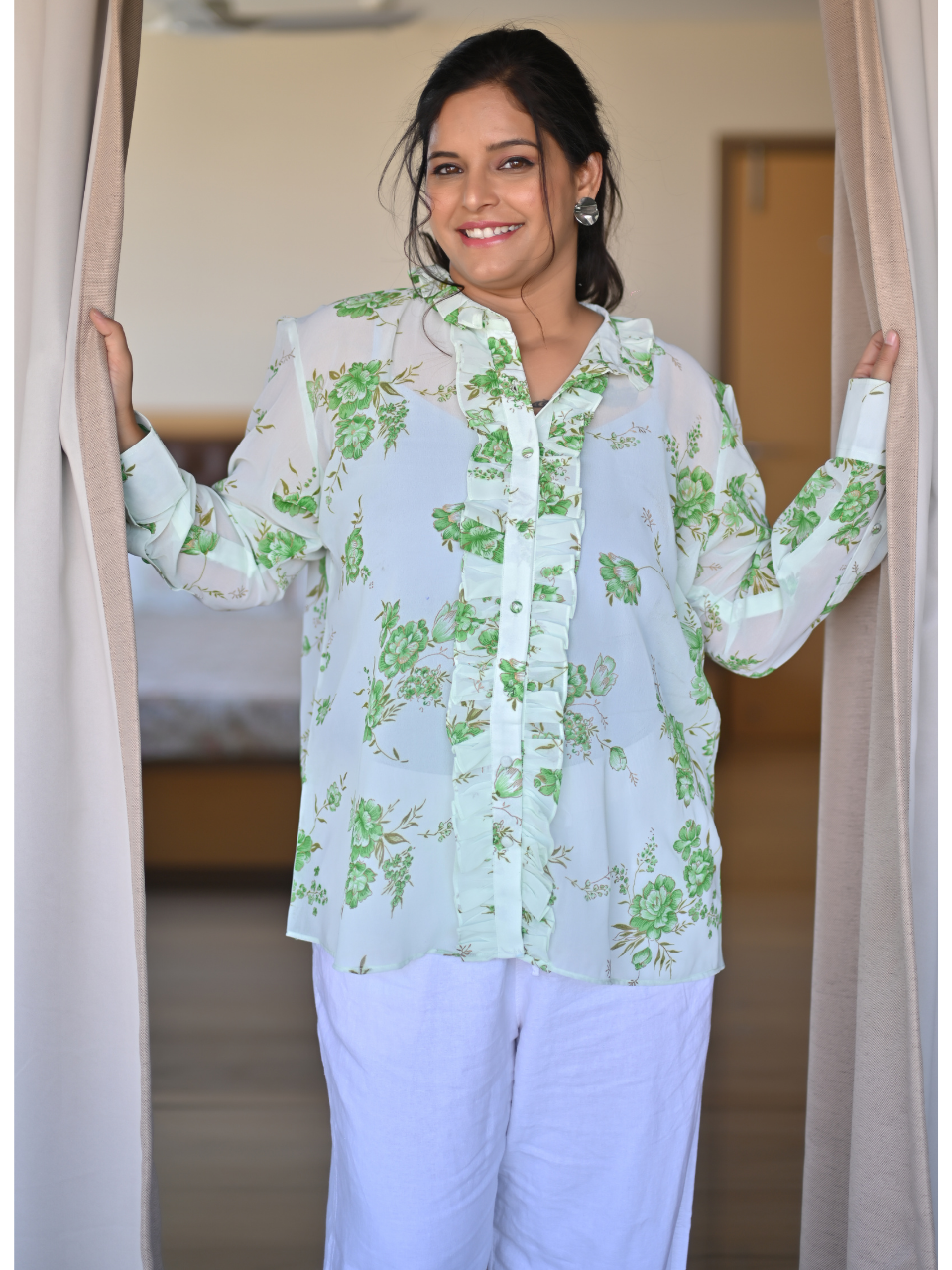 Breezy Green Georgette Shirt, green shirt, georgette shirts