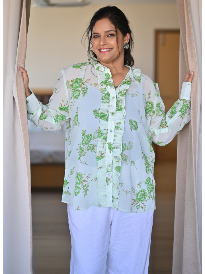 Breezy Green Georgette Shirt, green shirt, georgette shirts