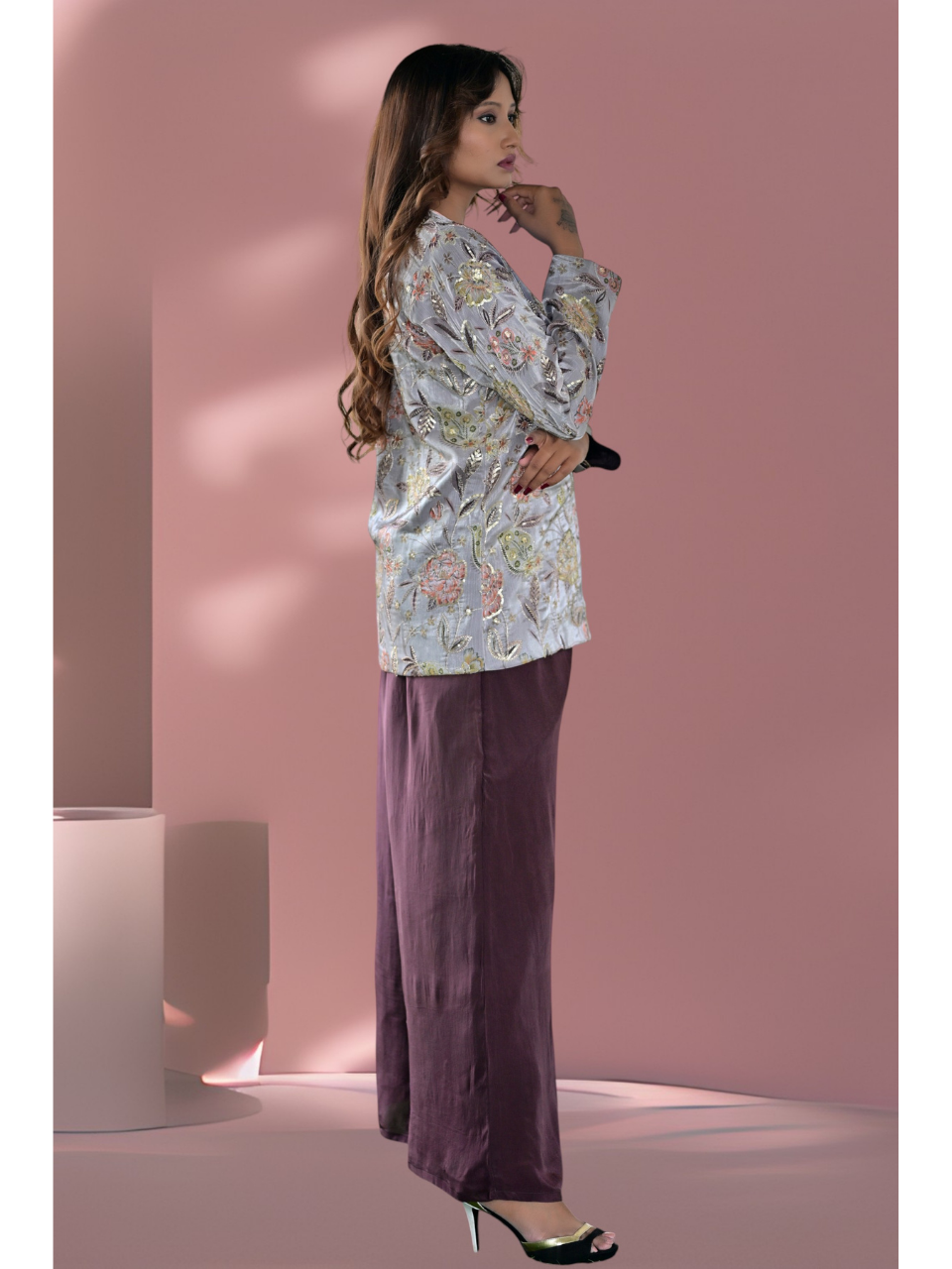 Embroidered Bahaar Set, embroidered chanderi co ord set, brown co-ord set, co-ord sets
