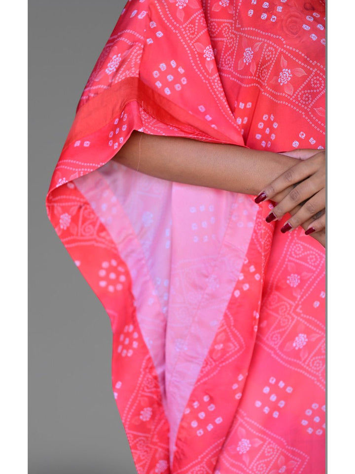 Red Bandhani Blossom Kaftan, organza silk kaftan, red kaftan, printed kaftans, modern ethnic, indo western kaftans