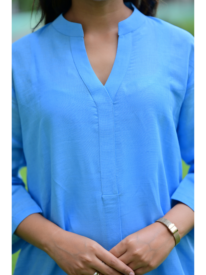  Blue Kurtis, Blue Breeze Cotton Linen Kurti, Cotton linen Kurtis for women 