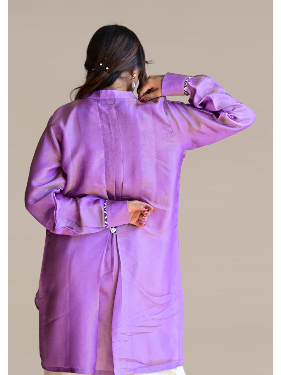 Lavender Gold tissue Silk Shirt Kurta, tissue silk shirt, purple shirts, stylish shirts
