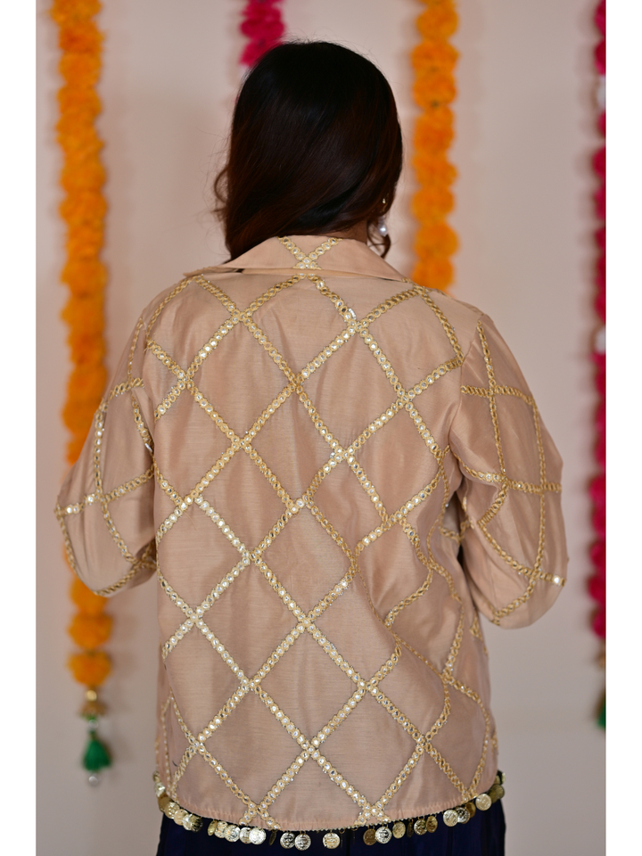 Beige Blue Midnight Ensemble, Skirt Set, partywear set, embordered set, silk set