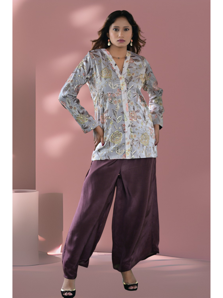  Embroidered Bahaar Set, embroidered chanderi co ord set, brown co-ord set, co-ord sets
