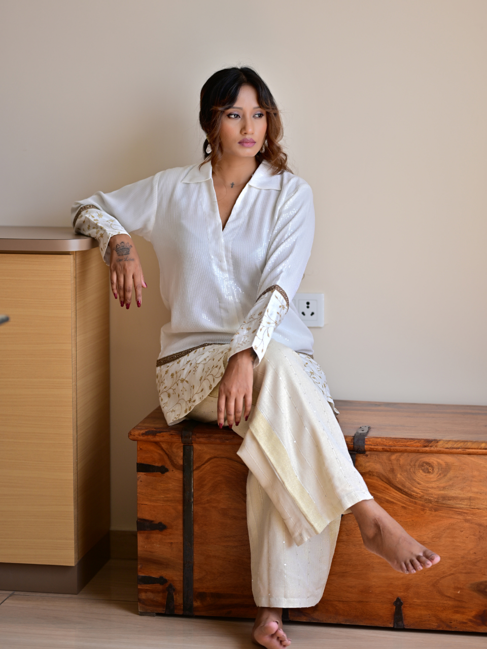 White Sequin Embroidered Shirt, silk shirt, white shirts, partywear shirts, embroidered shirt
