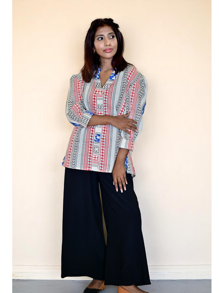Pattern Bloom Shirt – Hand Block Print on Cambric Cotton, pattern shirt, printed shirts, cambric cotton shirts