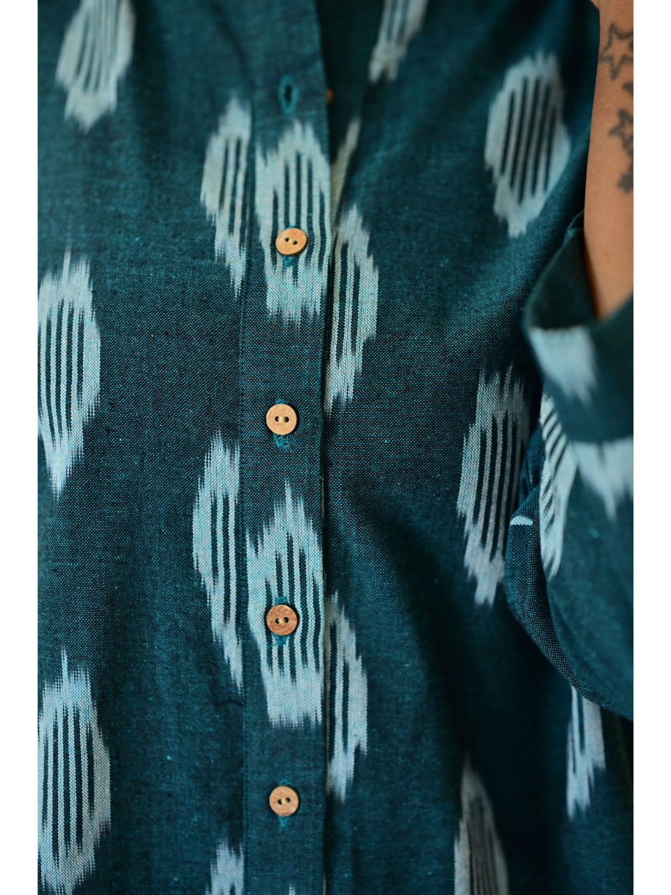 handloom cotton shirts for women, cotton shirt for women, Green Ikat Handloom Cotton Shirt, green shirt, ikat handloom shirts