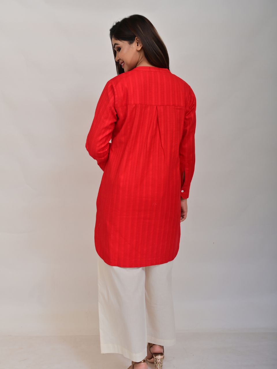 Leno Weave A Red Long Shirt