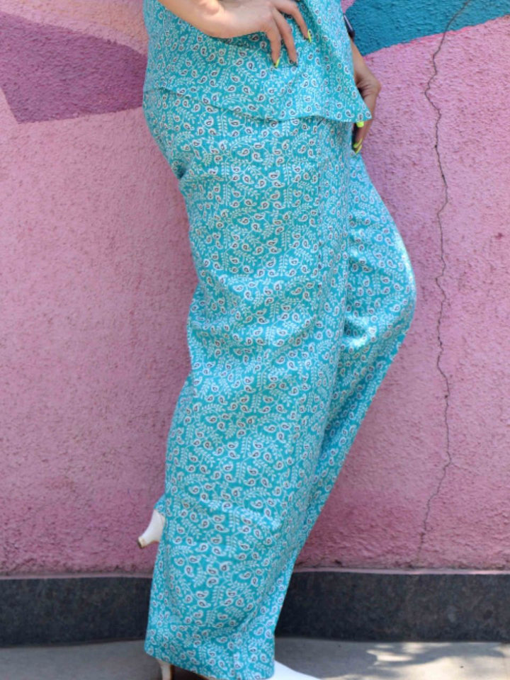 A Petals in blue Bottom Wear, blue trousers, cotton pants, blue pajamas