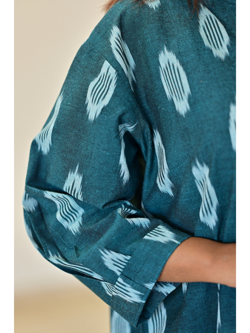 handloom cotton shirts for women, cotton shirt for women, Green Ikat Handloom Cotton Shirt, green shirt, ikat handloom shirts