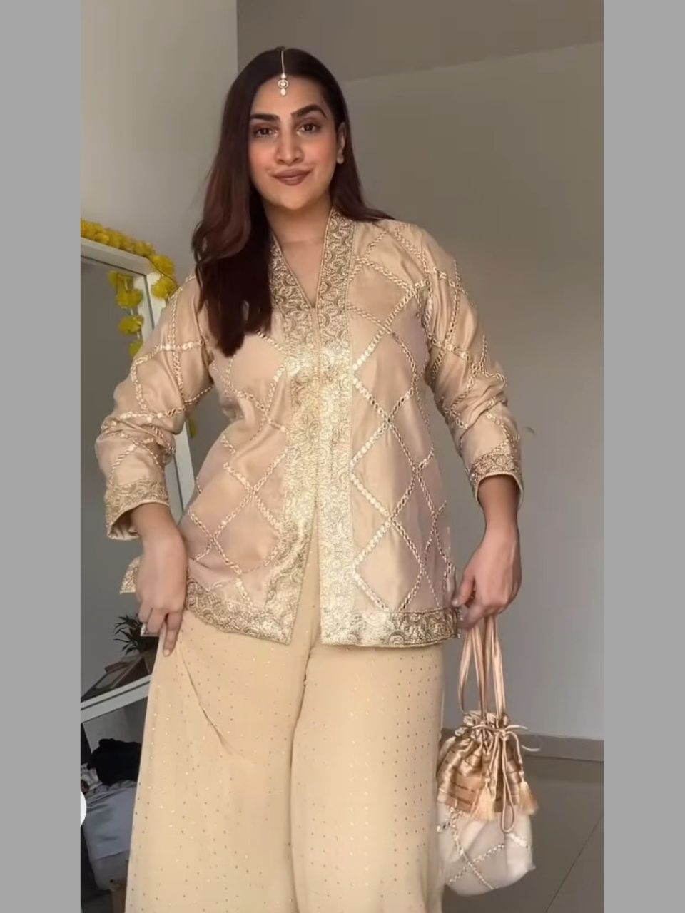 Beige Elegance Embroidered Chanderi Set
