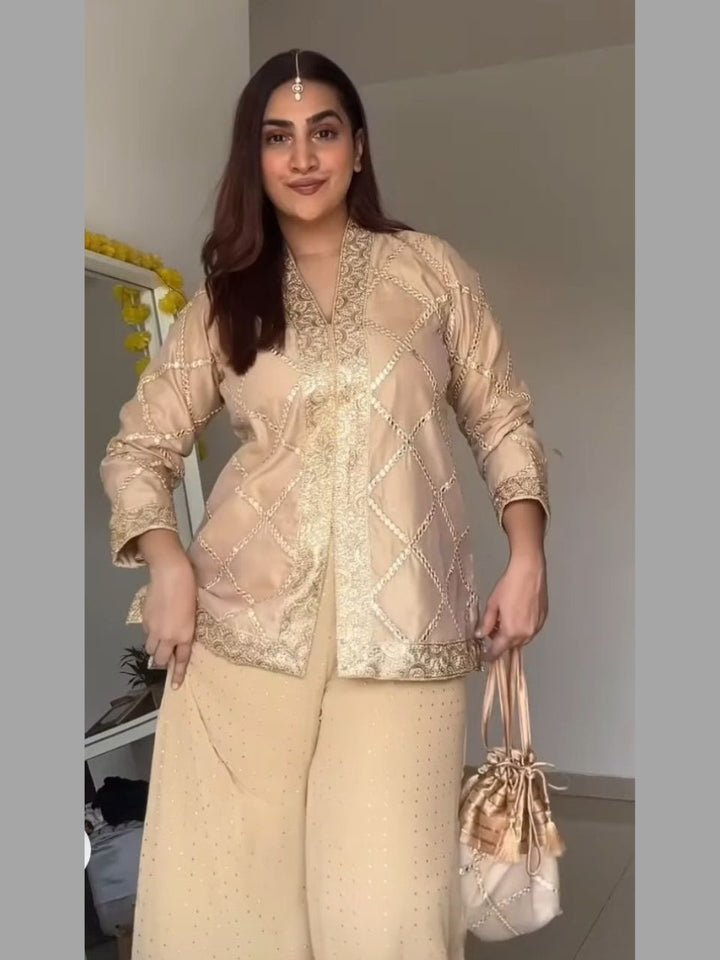 Beige Elegance Embroidered Chanderi Set