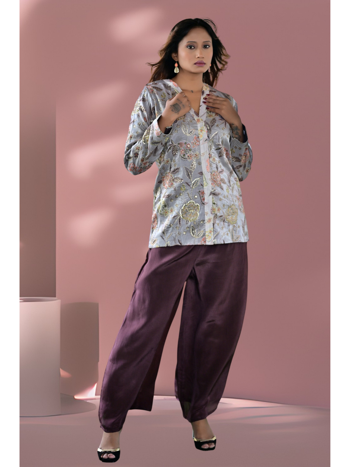 Embroidered Bahaar Set, embroidered chanderi co ord set, brown co-ord set, co-ord sets
