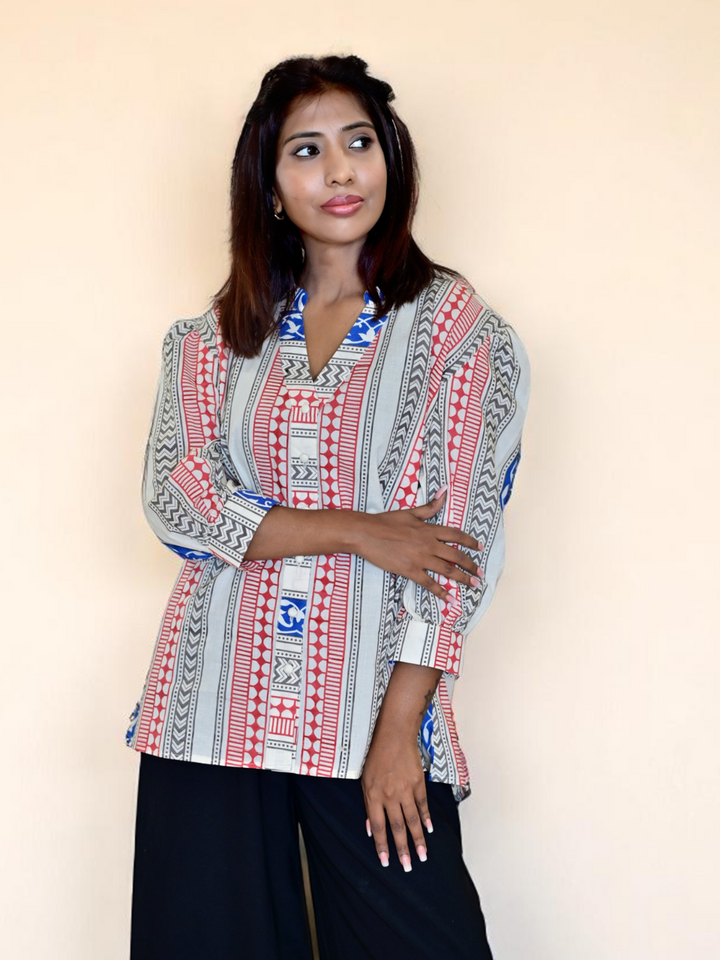 Pattern Bloom Shirt – Hand Block Print on Cambric Cotton, pattern shirt, printed shirts, cambric cotton shirts