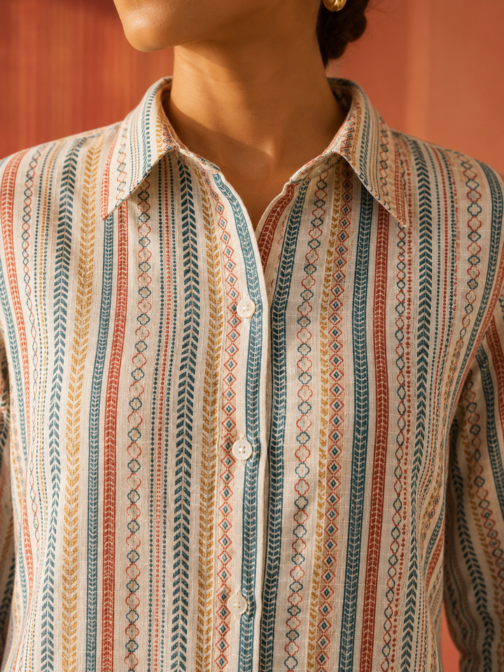 BOHO STRIPE COTTON LINEN SHIRT