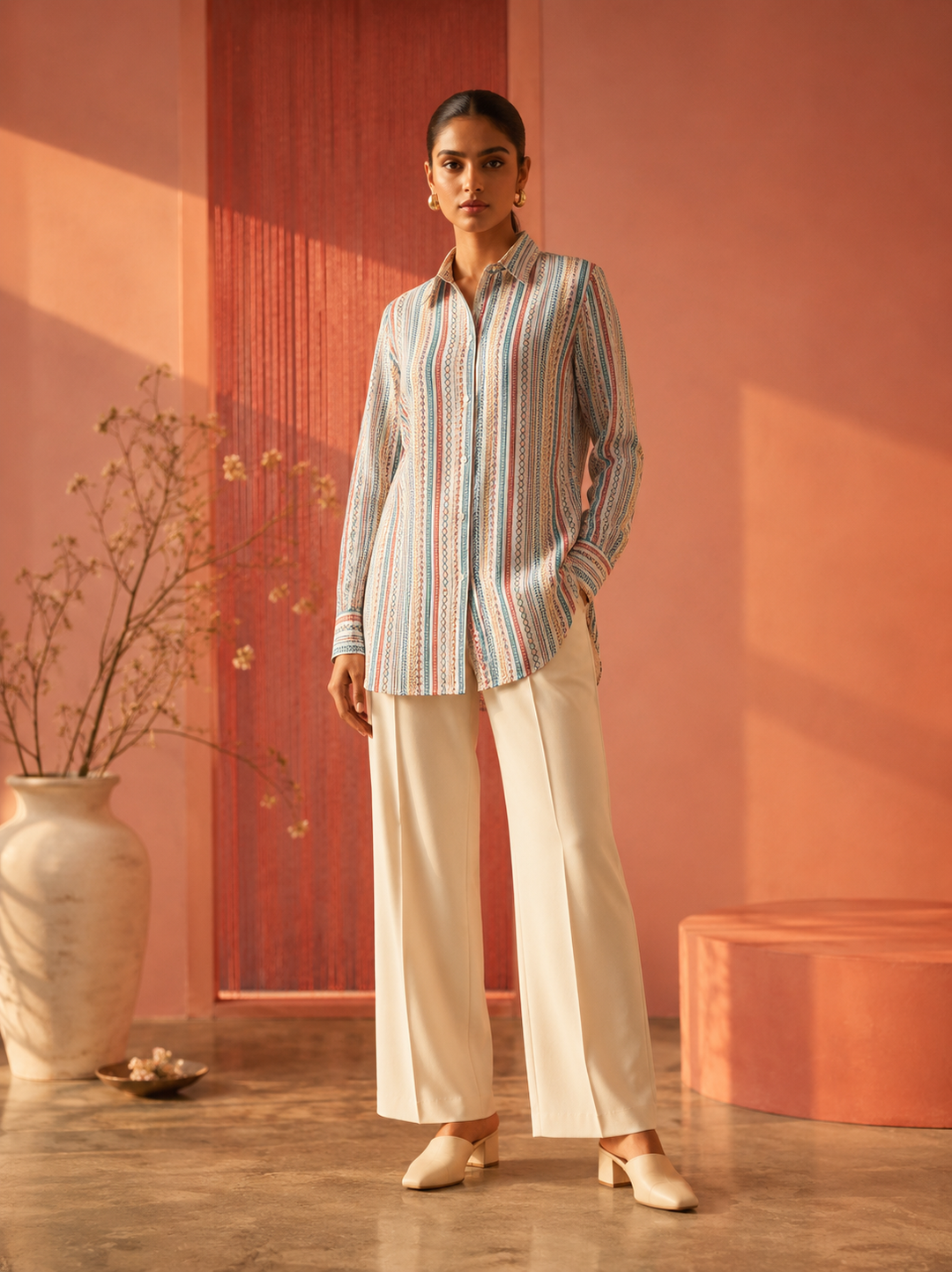 BOHO STRIPE COTTON LINEN SHIRT
