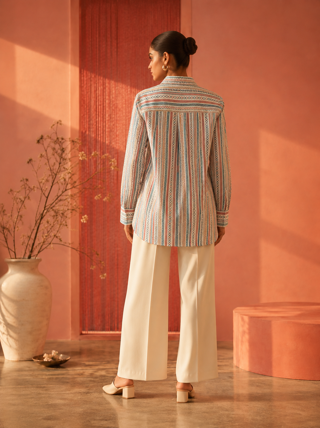 BOHO STRIPE COTTON LINEN SHIRT