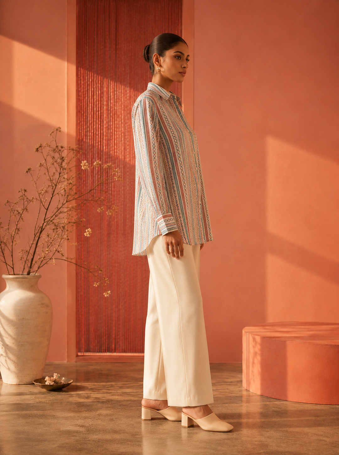 BOHO STRIPE COTTON LINEN SHIRT