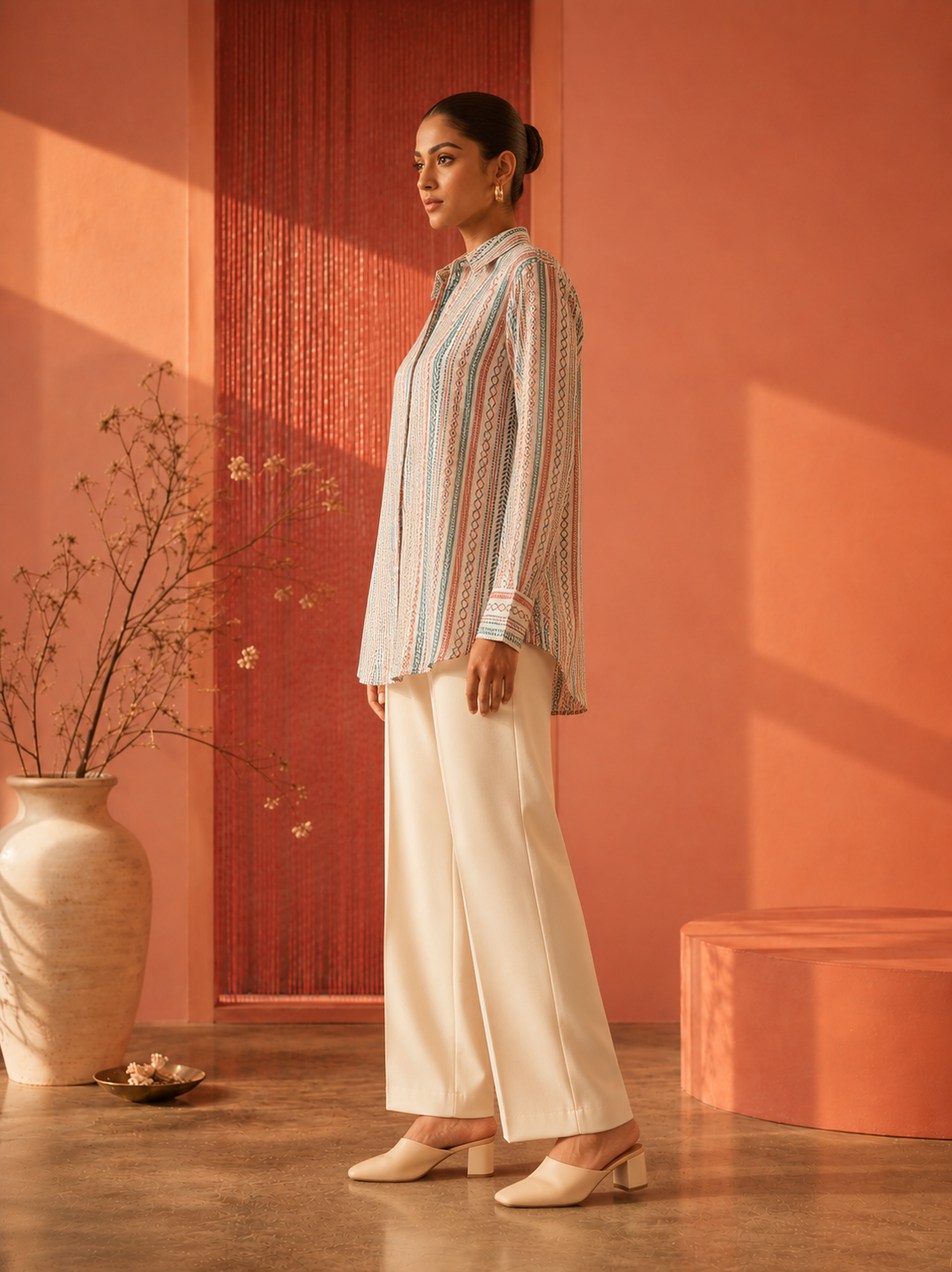BOHO STRIPE COTTON LINEN SHIRT