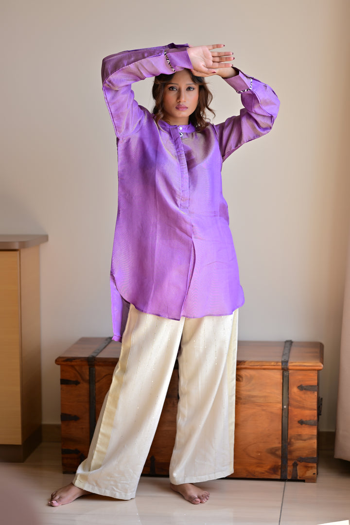 lavender gold tissue silk shirt kurta