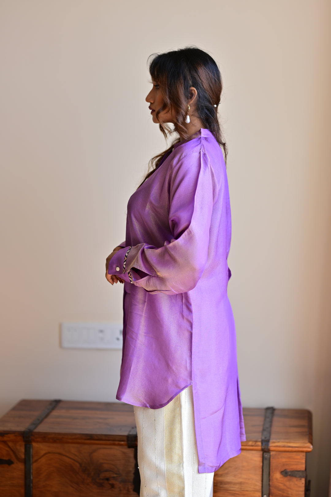 lavender gold tissue silk shirt kurta