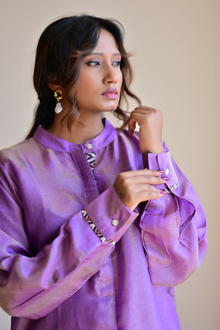 lavender gold tissue silk shirt kurta