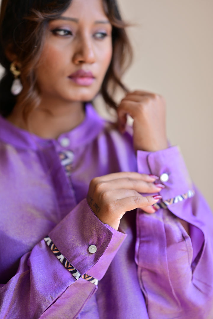 lavender gold tissue silk shirt kurta
