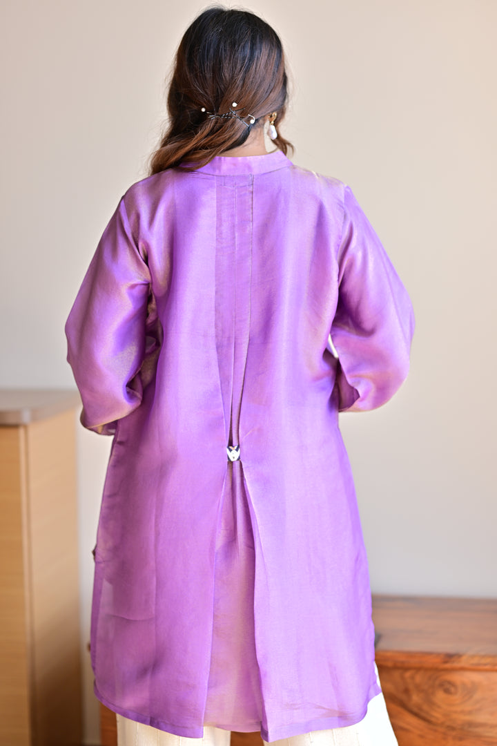lavender gold tissue silk shirt kurta
