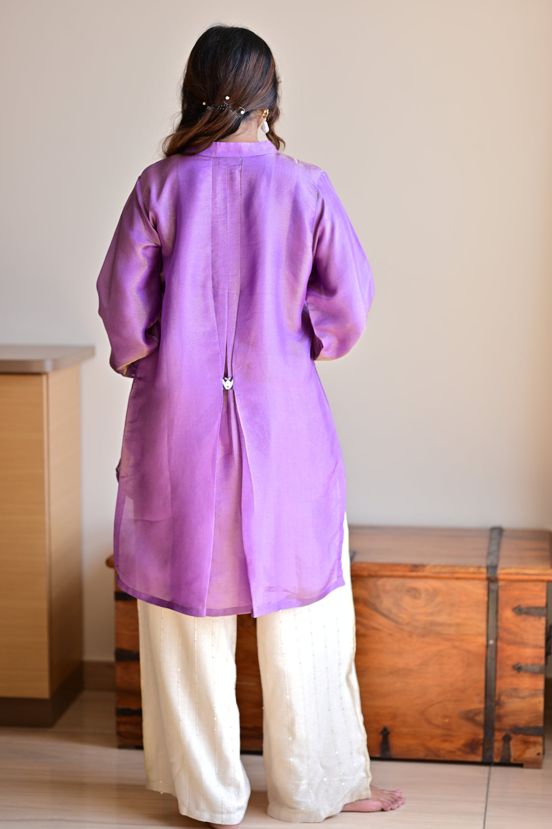 lavender gold tissue silk shirt kurta