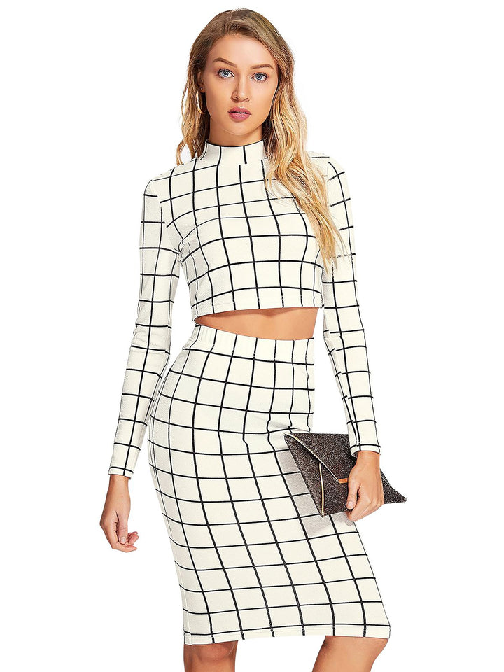 White Checks Skirt Top Co-Ord Set