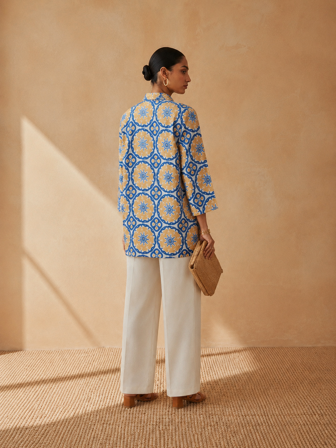 OFF-WHITE AND BLUE COTTON A-LINE SHIRT