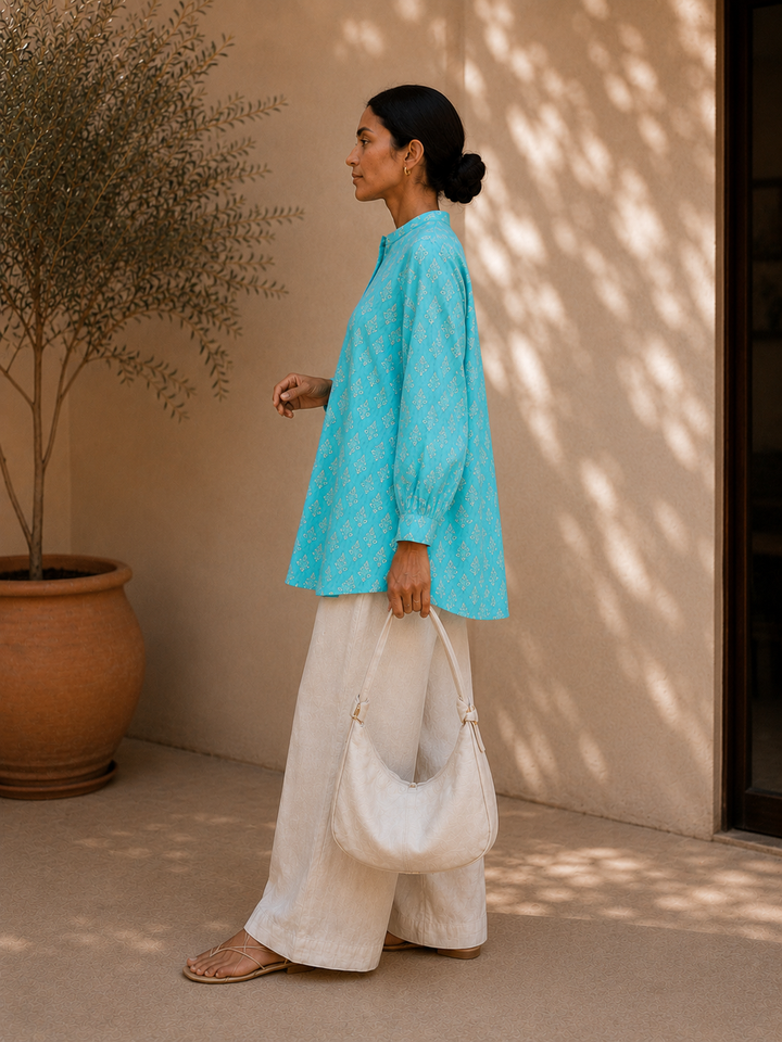 Firozi Pure Cotton Style A-Line Shirt