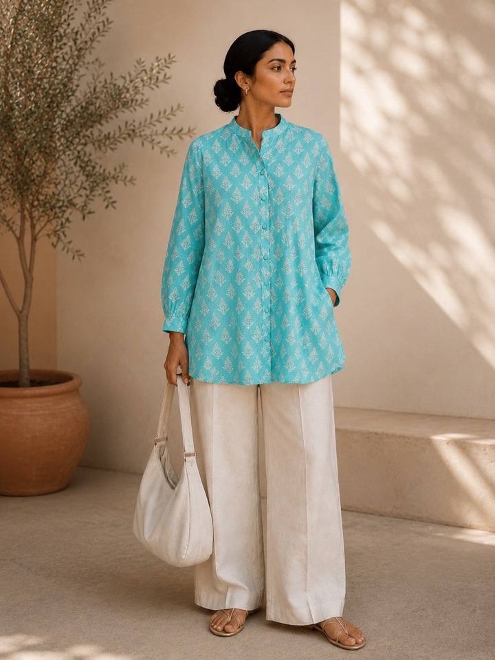 Firozi Pure Cotton Style A-Line Shirt